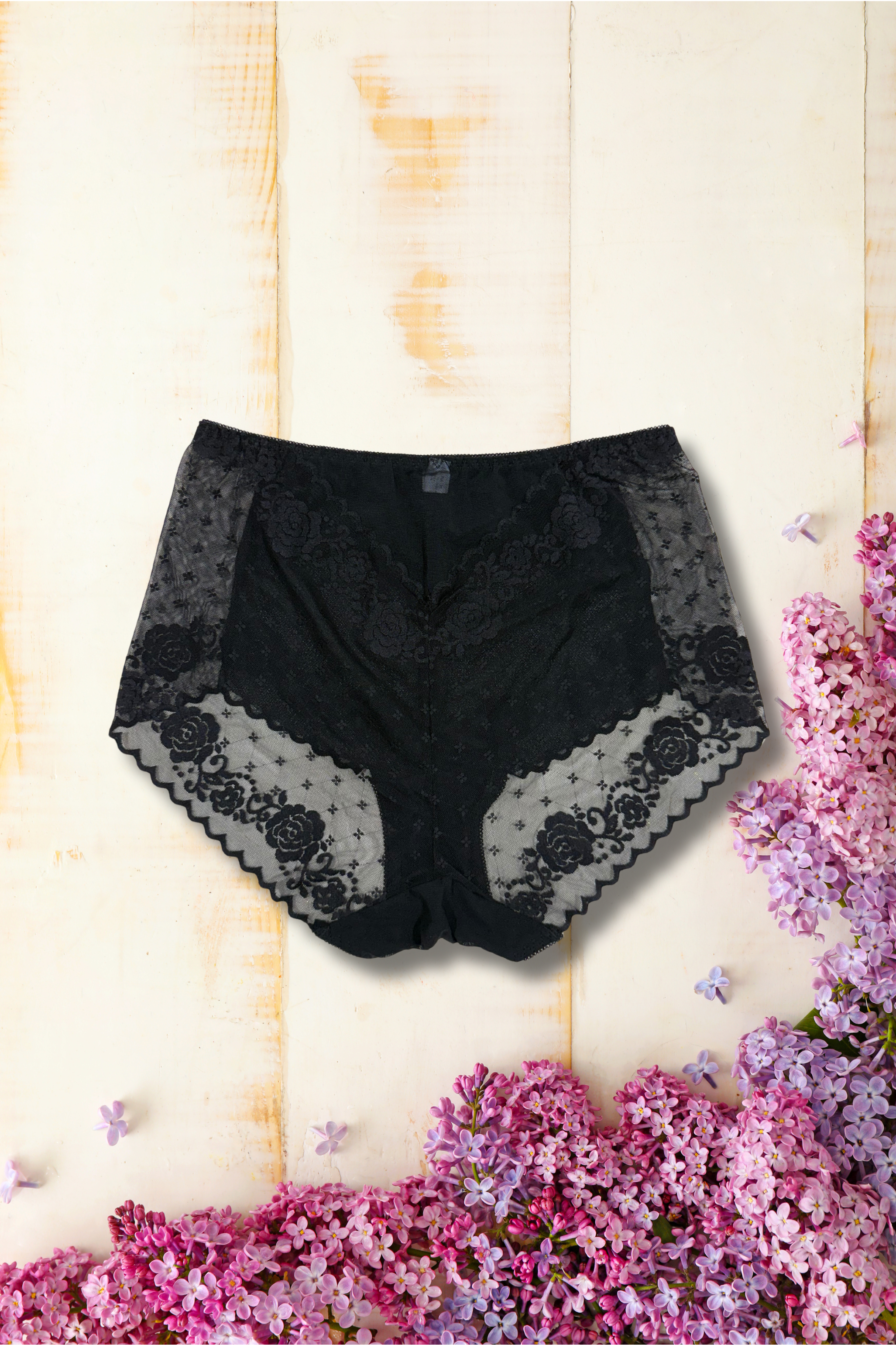 XL/2XL Elegant Lace Mid Waist Panty | Soft Floral Net | Stretch Comfort | Single Piece