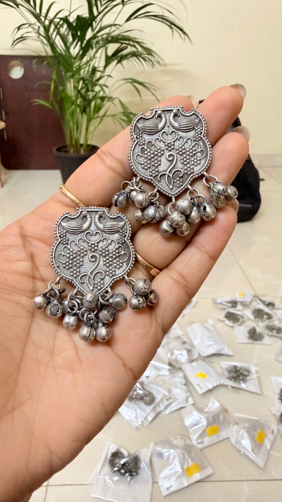 Morni Jhumki Oxidised Earrings