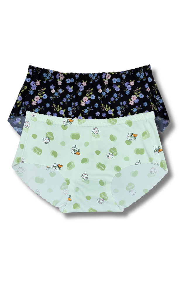 (Fits M–L)Seamless Printed Panties 👙 | Mid-Rise Hipster | Super Stretchable Comfort (Pack of 2)