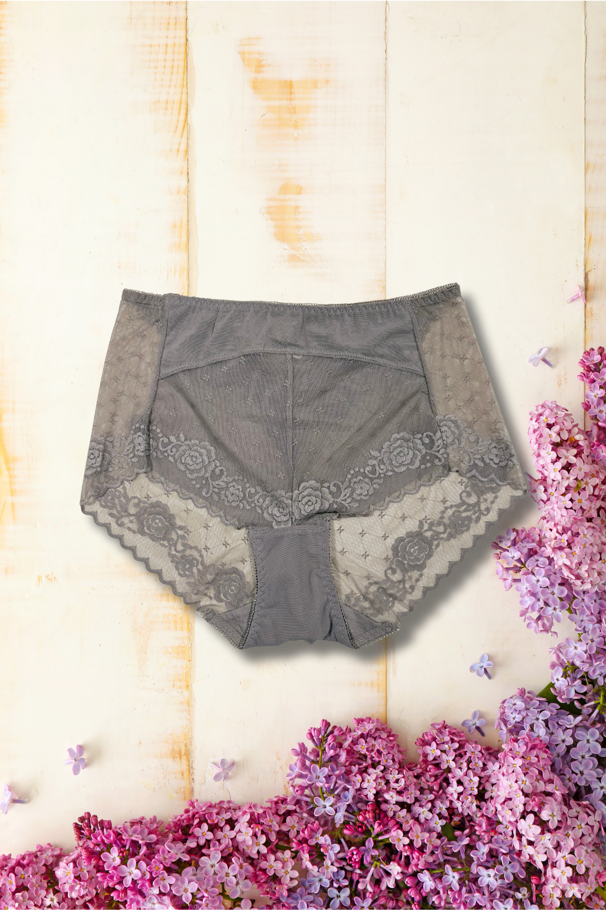 XL/2XL Elegant Lace Mid Waist Panty | Soft Floral Net | Stretch Comfort | Single Piece