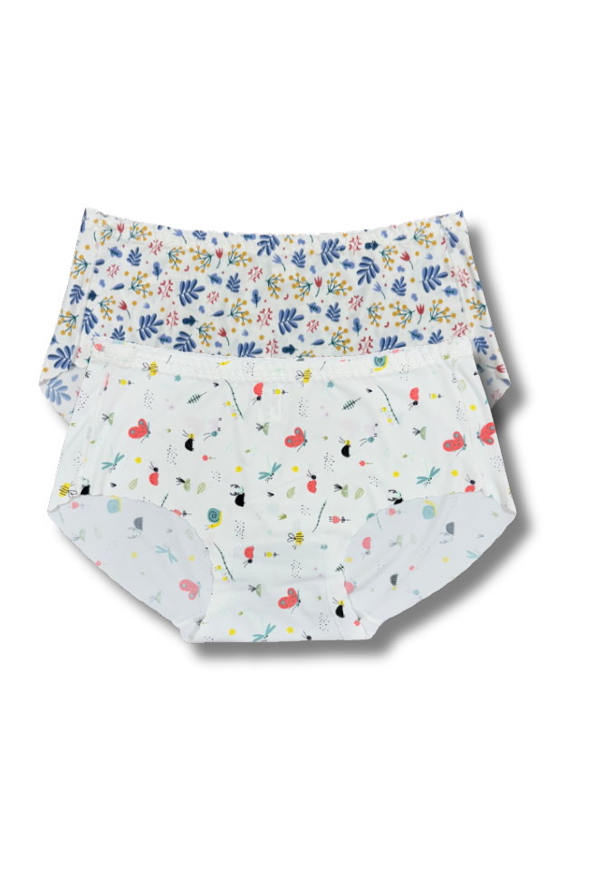 (Fits M–L)Seamless Printed Panties 👙 | Mid-Rise Hipster | Super Stretchable Comfort (Pack of 2)