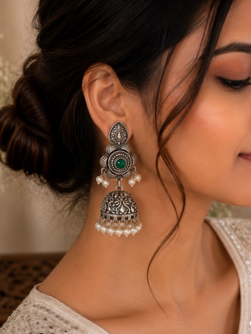 Gulnaar Pearl Jhumkas