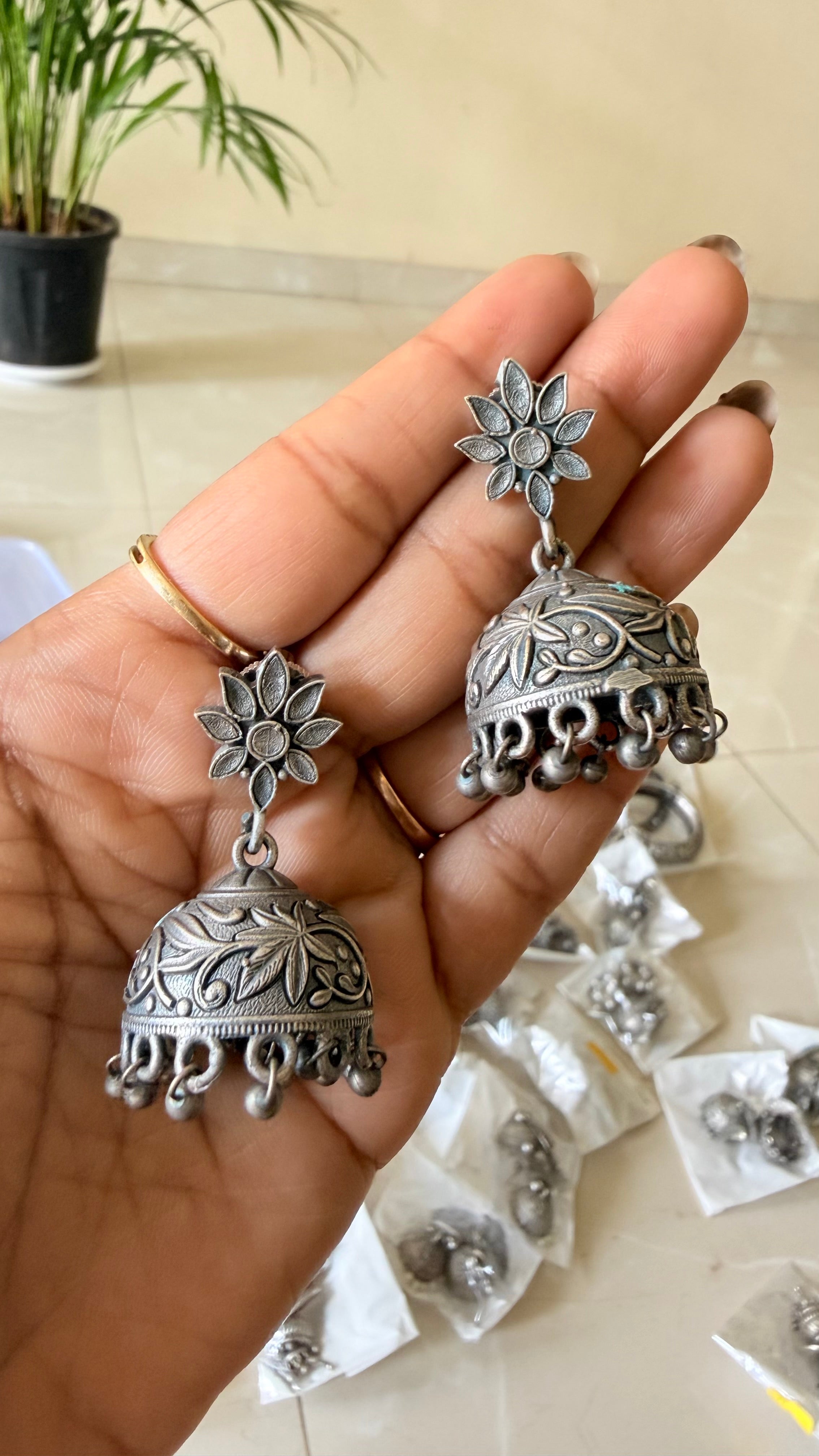 Ruhani Silver Cascade Jhumka