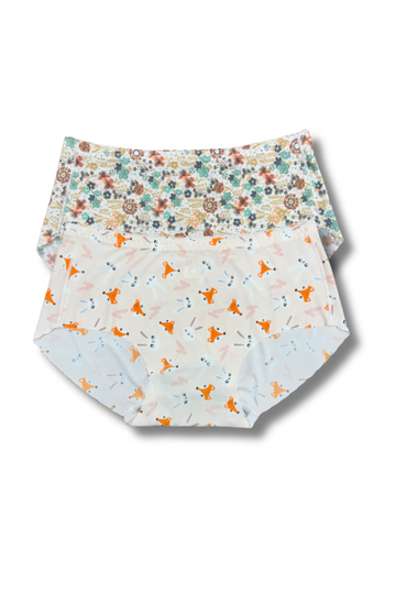 (Fits M–L)Seamless Printed Panties 👙 | Mid-Rise Hipster | Super Stretchable Comfort (Pack of 2)
