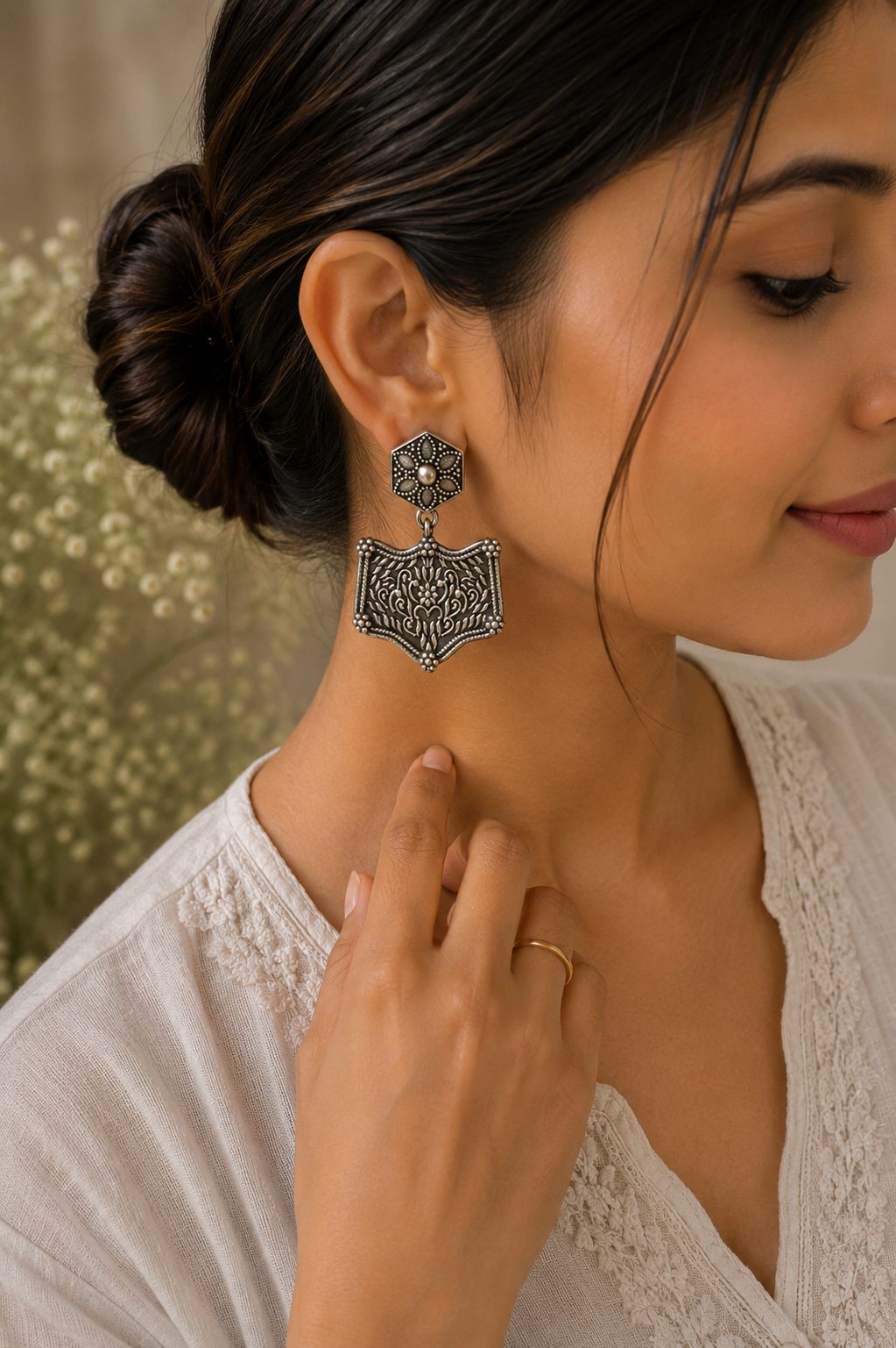 Meher Hexa Filigree Drop Earrings