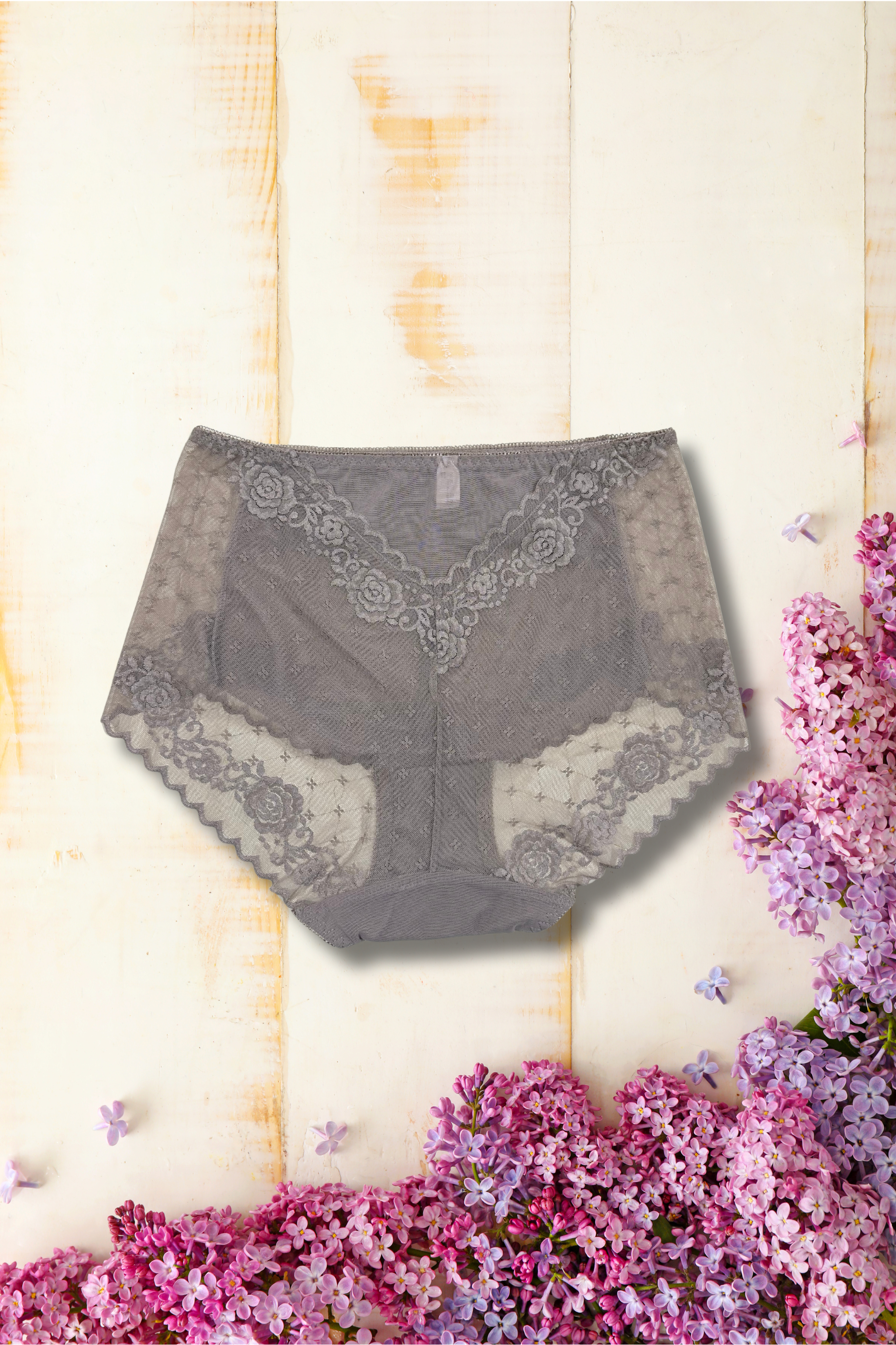 XL/2XL Elegant Lace Mid Waist Panty | Soft Floral Net | Stretch Comfort | Single Piece