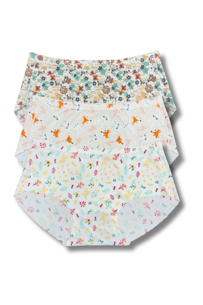 (Fits M–L)Seamless Printed Panties 👙 | Mid-Rise Hipster | Super Stretchable Comfort (Pack of 3)