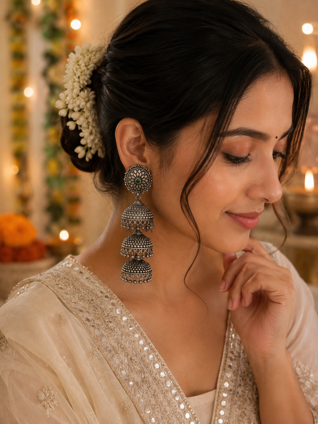 Emerald Lotus Cascade Jhumkas