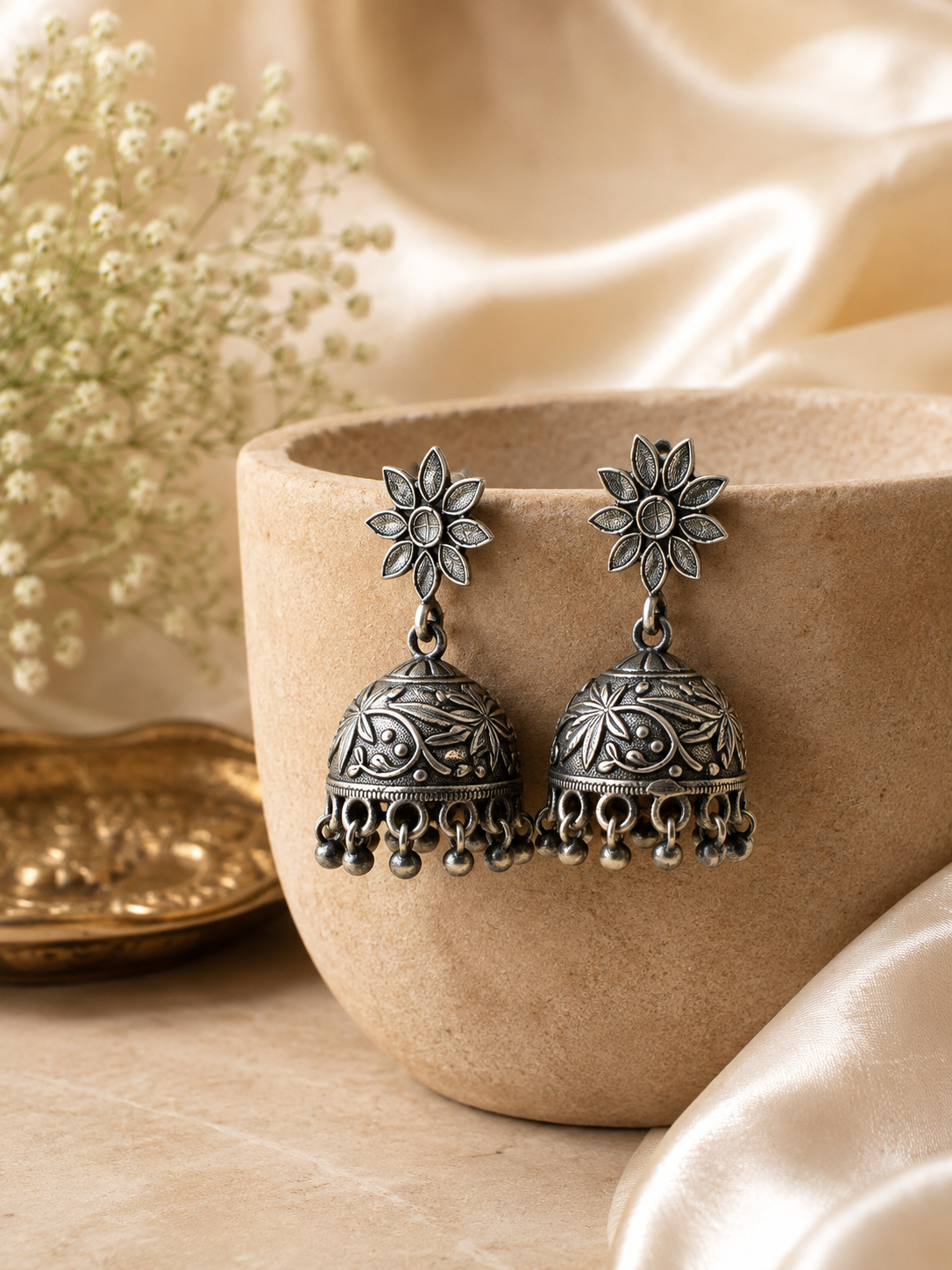 Ruhani Silver Cascade Jhumka