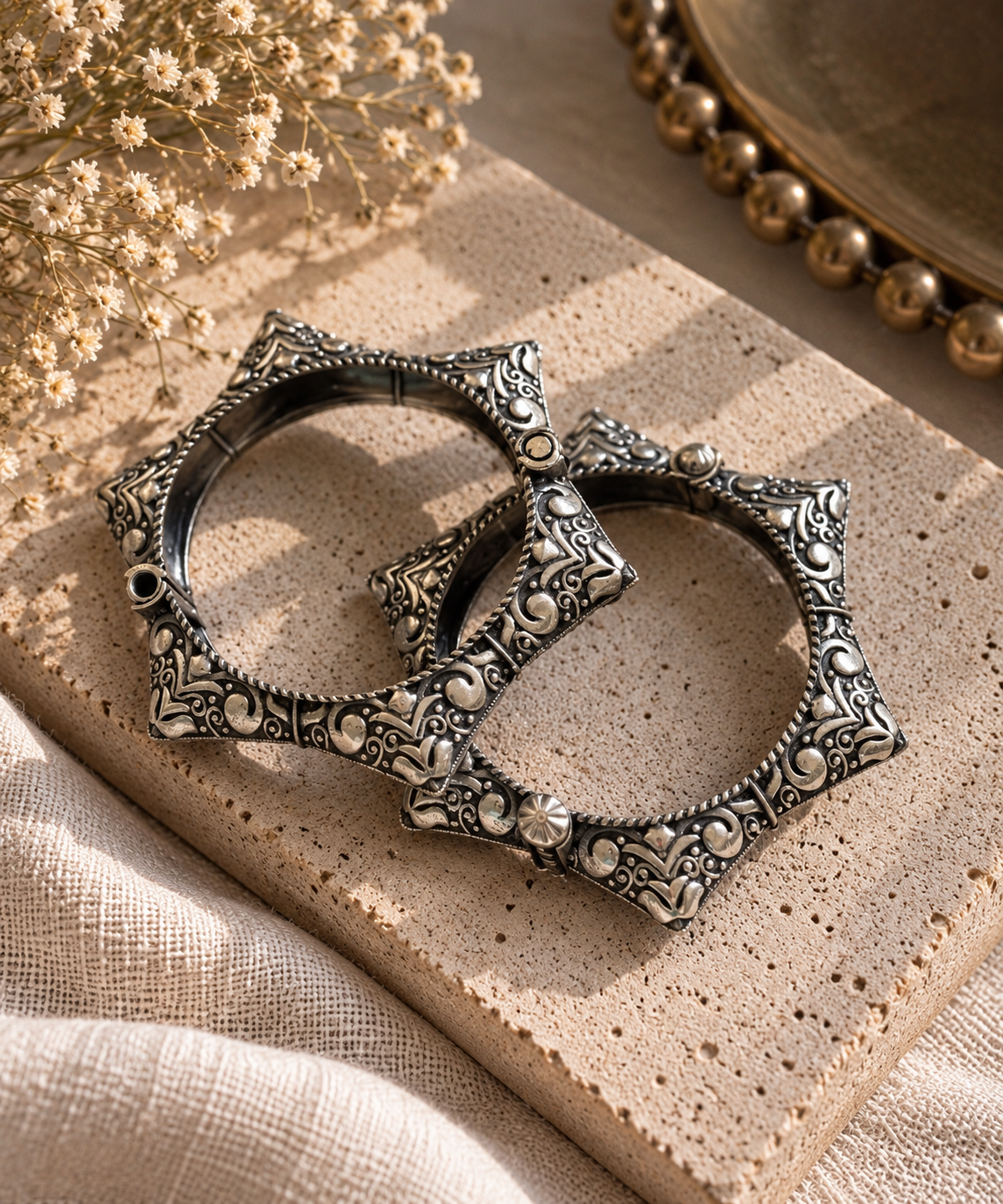 Rajwada Antique Floral Cuff Bangles