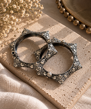 Rajwada Antique Floral Cuff Bangles