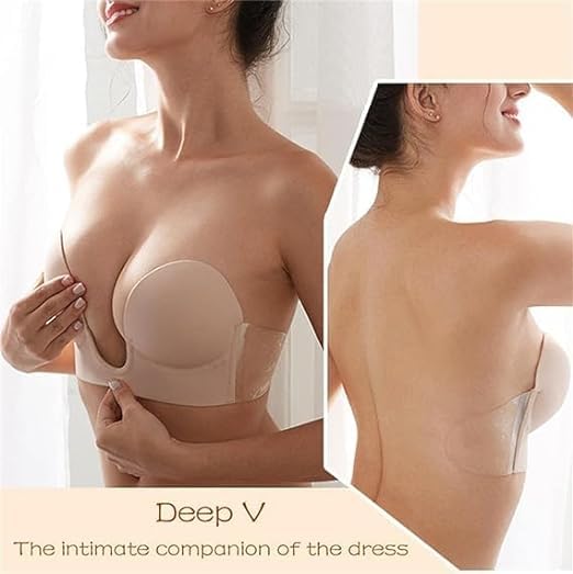 Strapless Deep U Plunge Push-Up Bra – Invisible Adhesive, Backless & Wire-Free