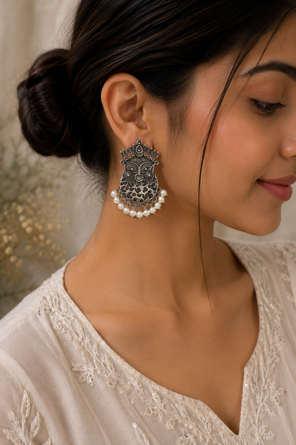 Devi Darshan Pearl Chandelier Earrings