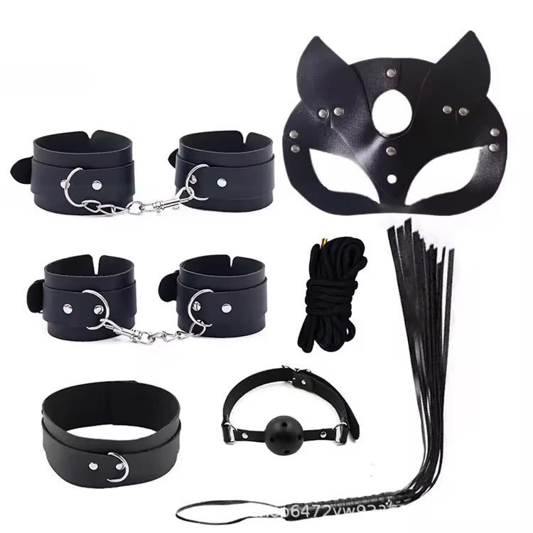 Premium Leather Couple Bondage & Intimacy Kit for Couples – 10 Piece Play Set (Black)
