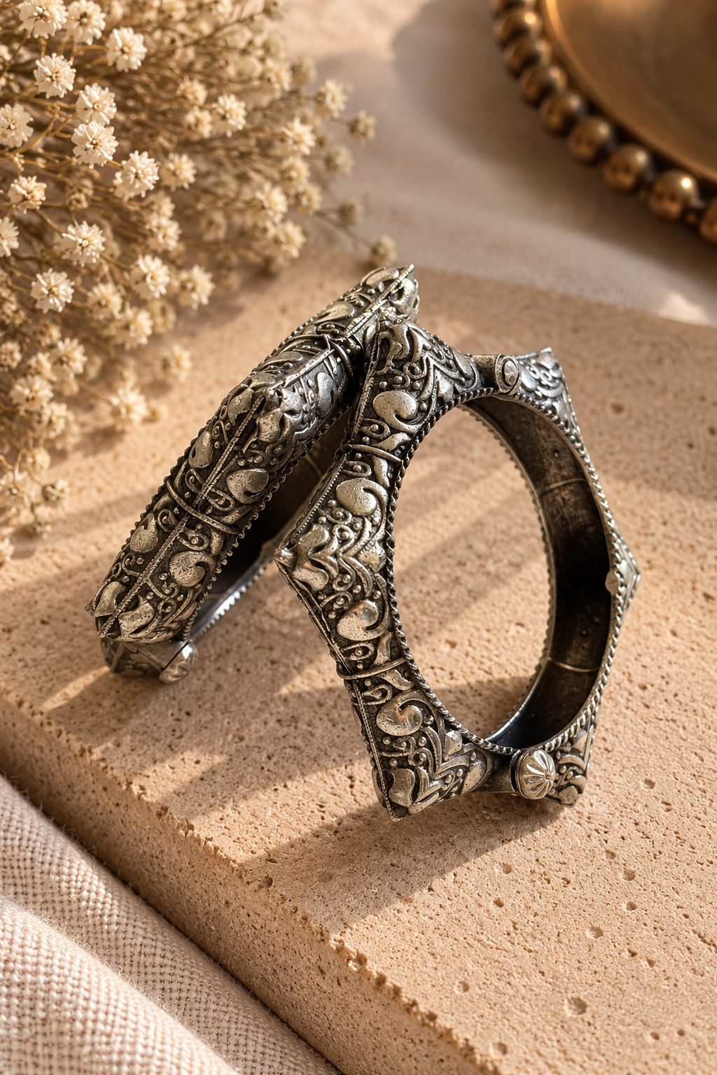 Rajwada Antique Floral Cuff Bangles