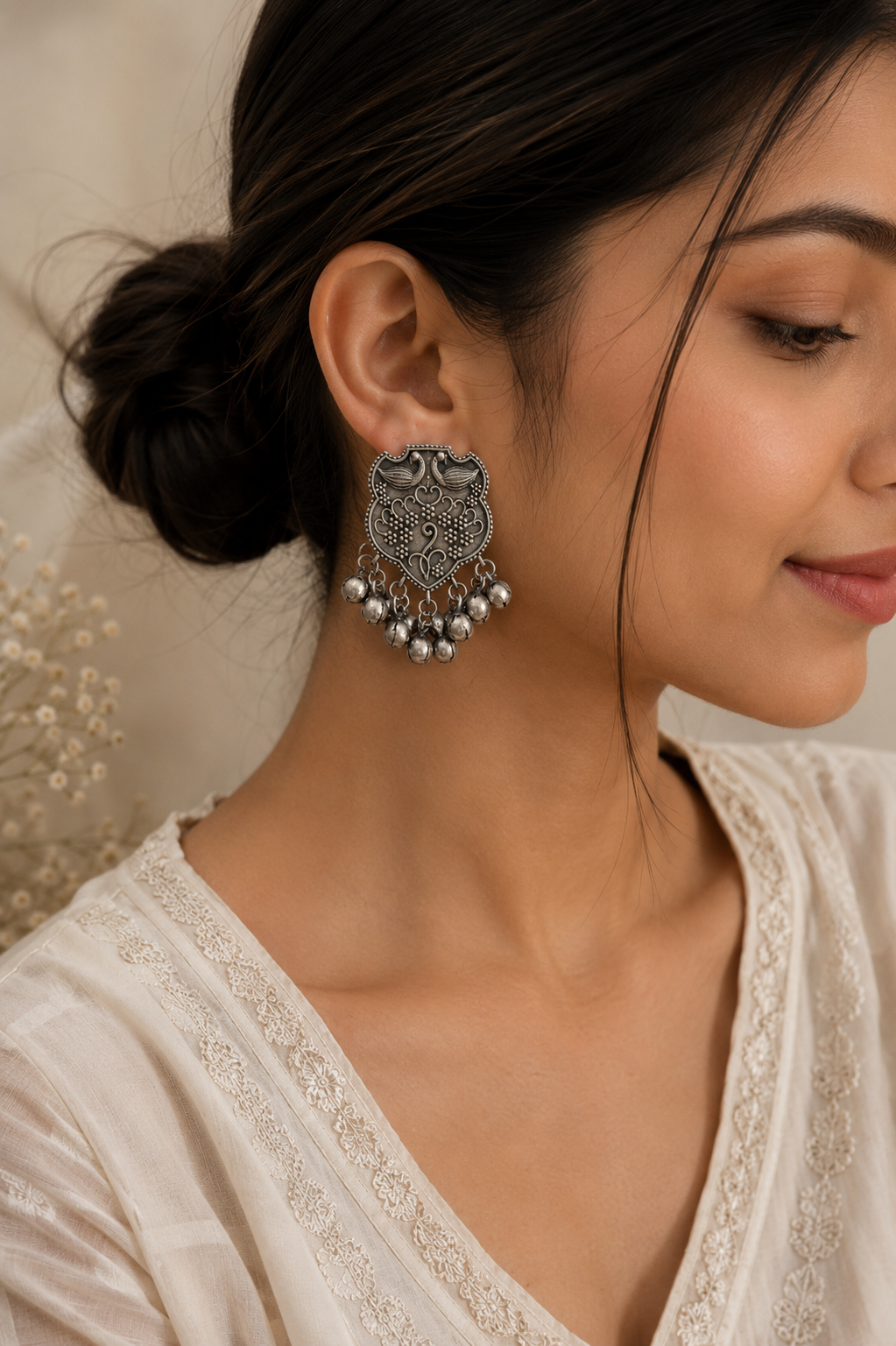 Morni Jhumki Oxidised Earrings