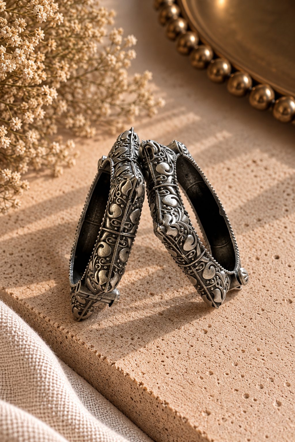 Rajwada Antique Floral Cuff Bangles