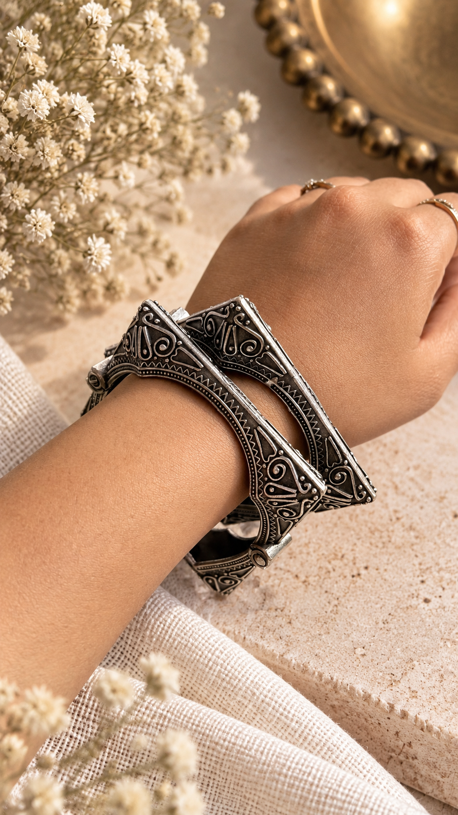 Rajwadi Tribal Carved Cuff Bangle