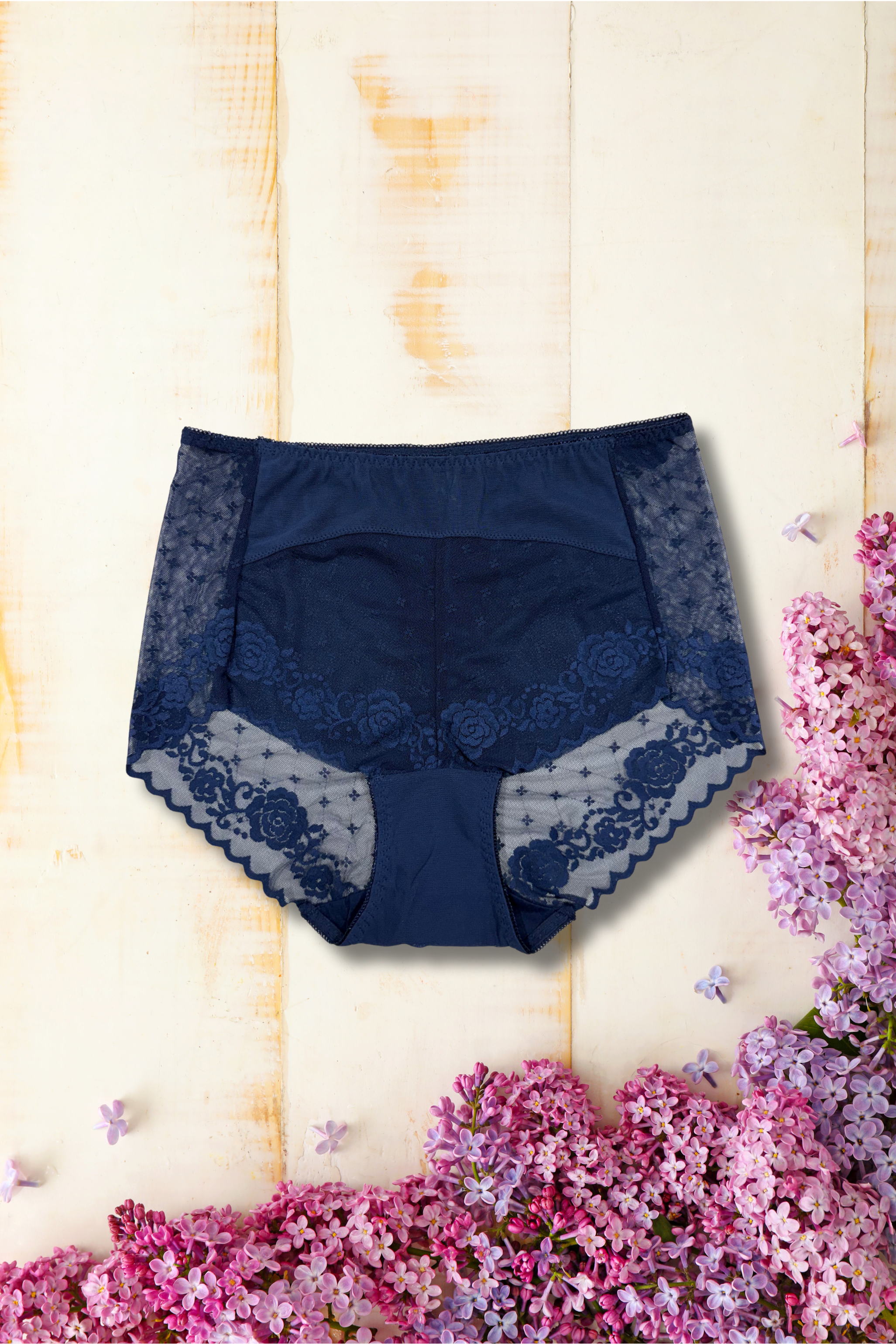 XL/2XL Elegant Lace Mid Waist Panty | Soft Floral Net | Stretch Comfort | Single Piece