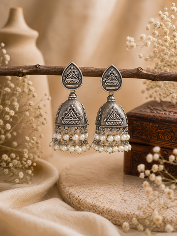 Trikon Silver Dangler Jhumkas