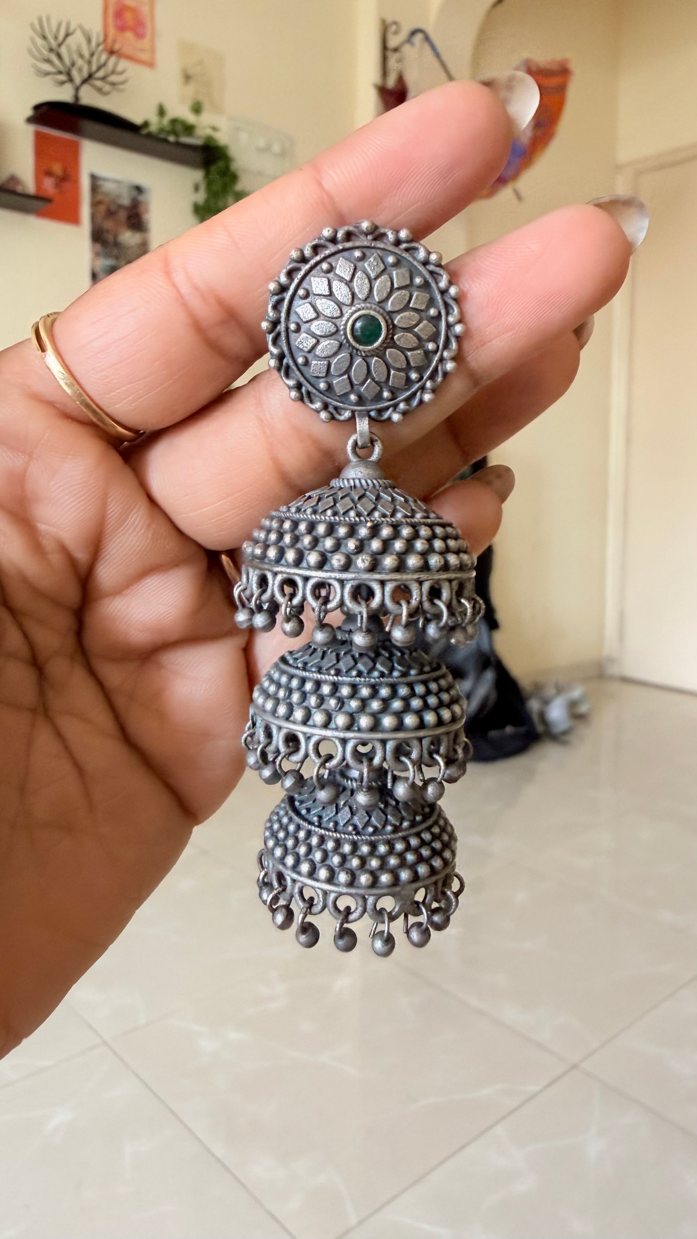 Emerald Lotus Cascade Jhumkas