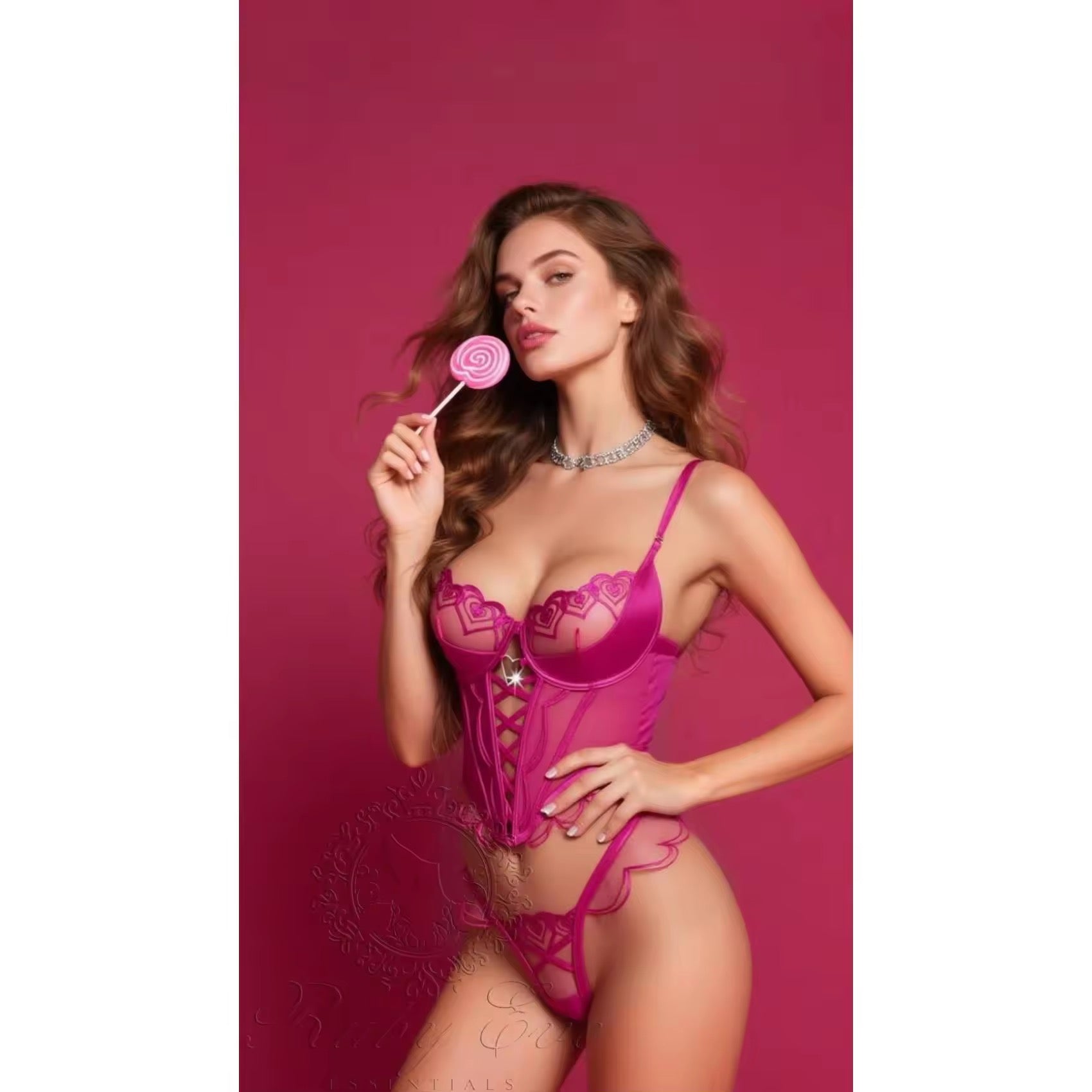 Luxury Heart Embroidery Corset Lingerie Set – Valentine Special Pink Fancy Set