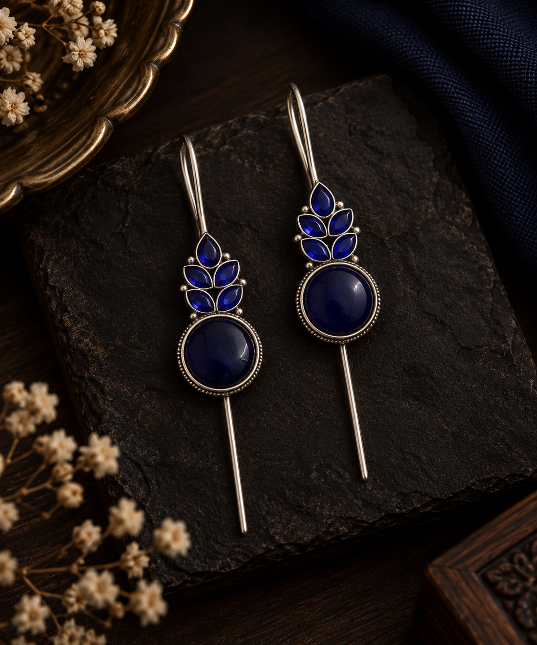 Sapphire Leaf Ear Cuff
