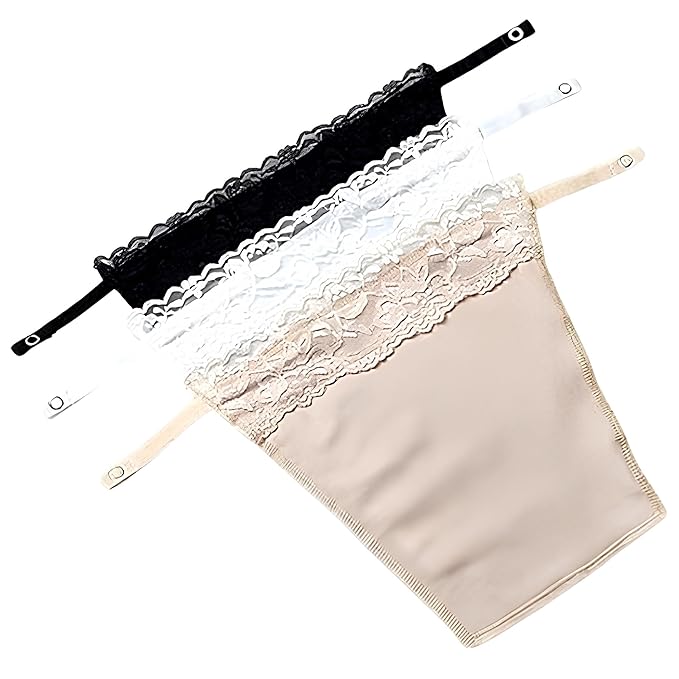 Lace Cleavage Cover Insert/ Deep Closer | Modesty Panel for Low Neckline Tops & Dresses | Cotton & Lace, 3 Colors in 1 Pack – Free Size