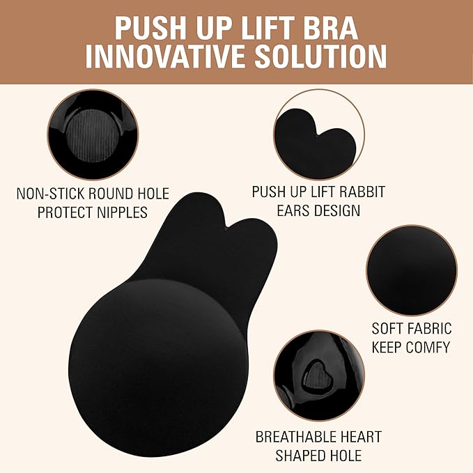 Invisible Rabbit Ear Push-Up Bra | Black (1 Pair)