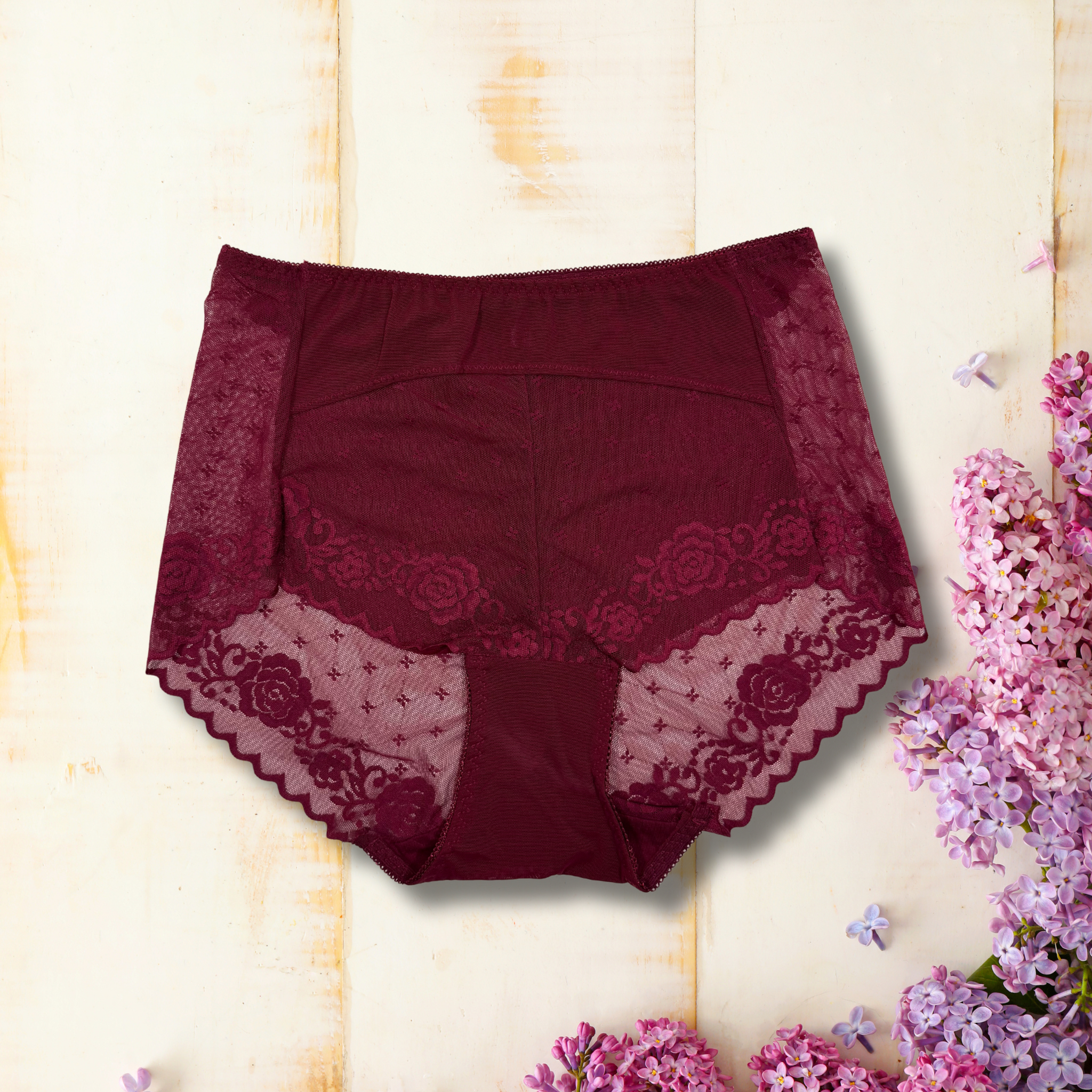 XL/2XL Elegant Lace Mid Waist Panty | Soft Floral Net | Stretch Comfort | Single Piece