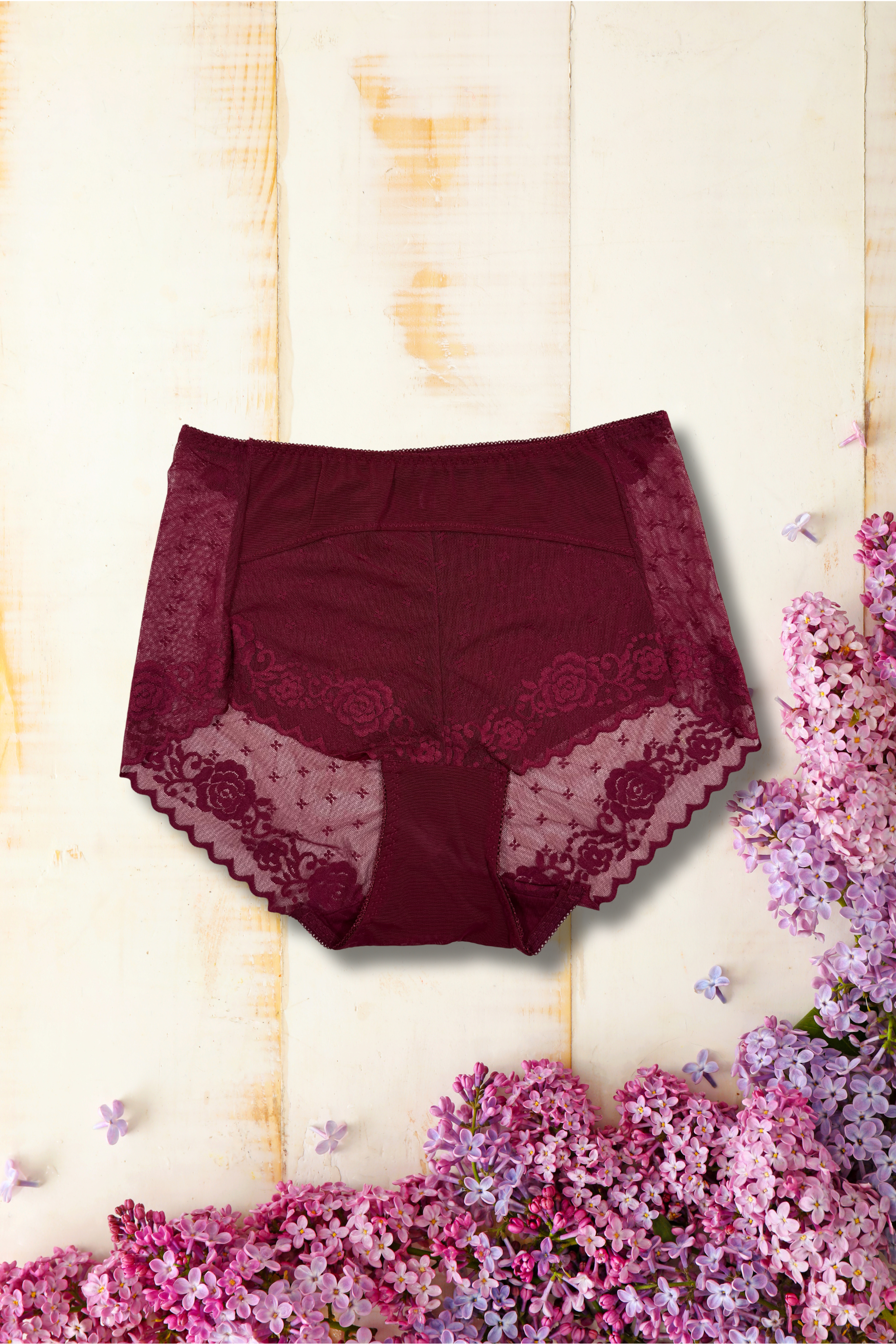 XL/2XL Elegant Lace Mid Waist Panty | Soft Floral Net | Stretch Comfort | Single Piece