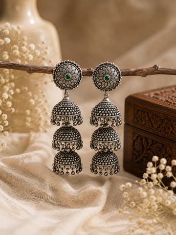 Emerald Lotus Cascade Jhumkas