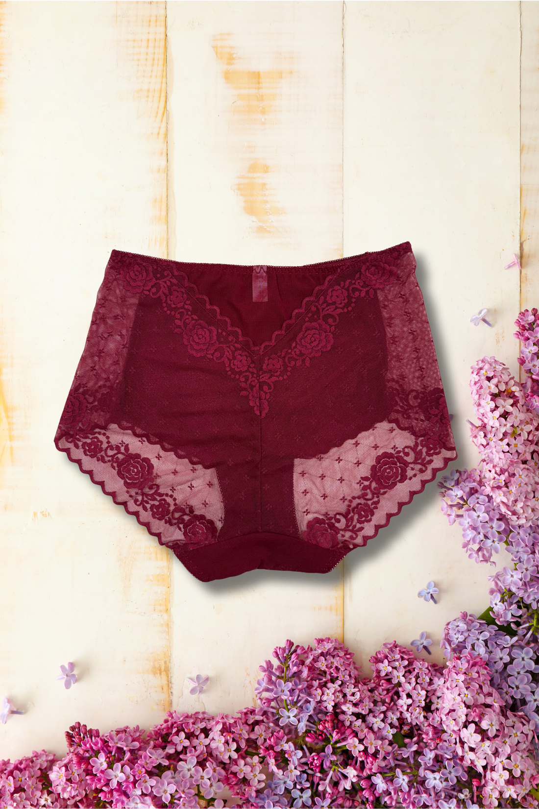 XL/2XL Elegant Lace Mid Waist Panty | Soft Floral Net | Stretch Comfort | Single Piece