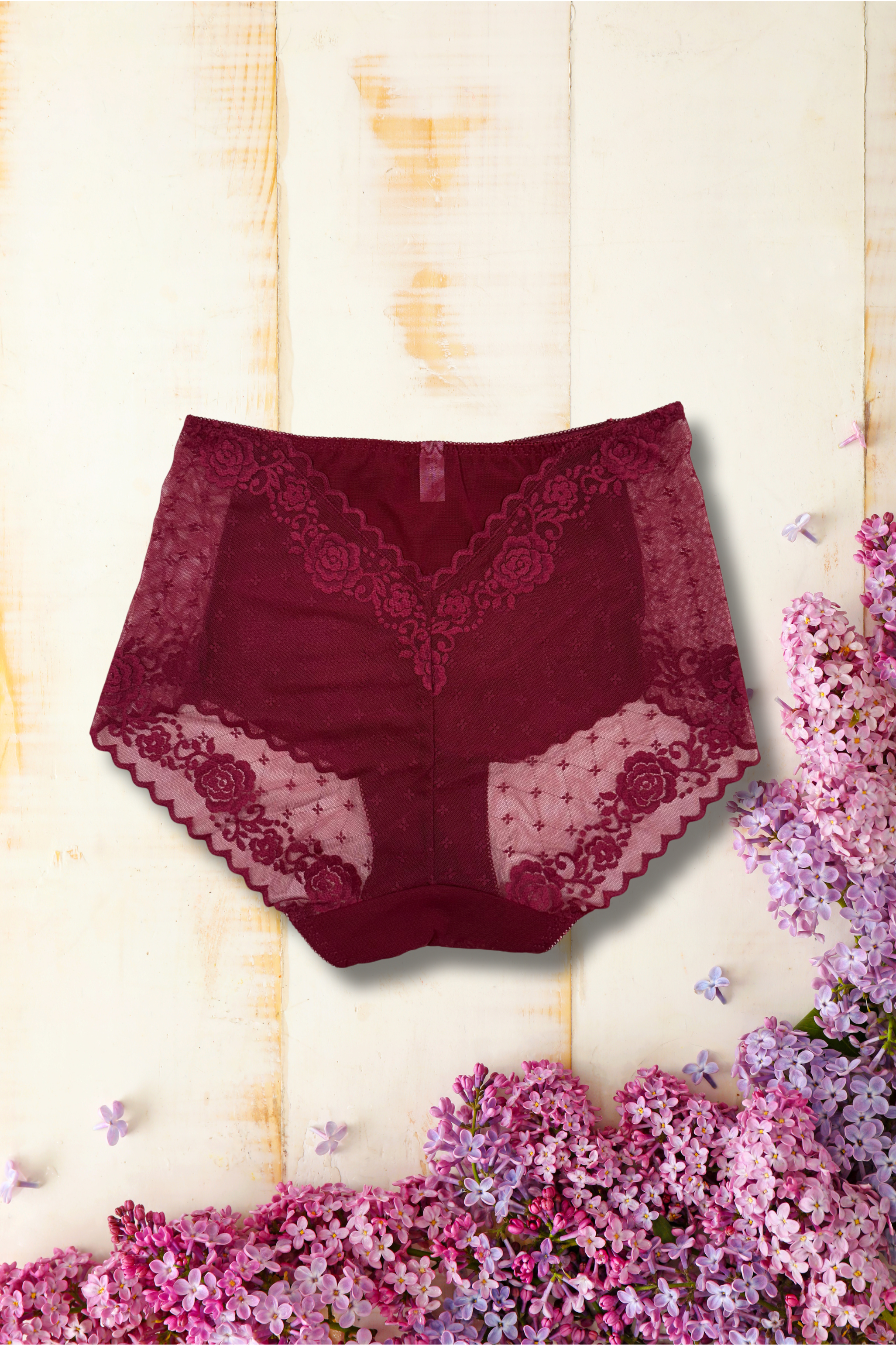 XL/2XL Elegant Lace Mid Waist Panty | Soft Floral Net | Stretch Comfort | Single Piece