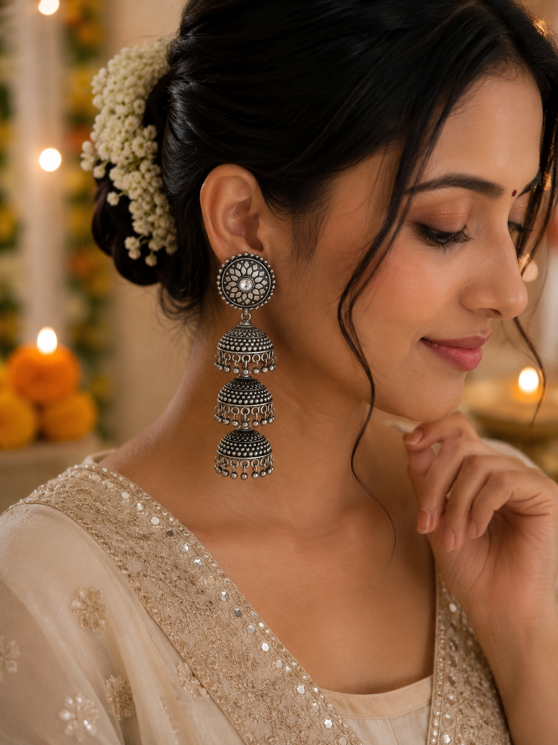 Emerald Lotus Cascade Jhumkas
