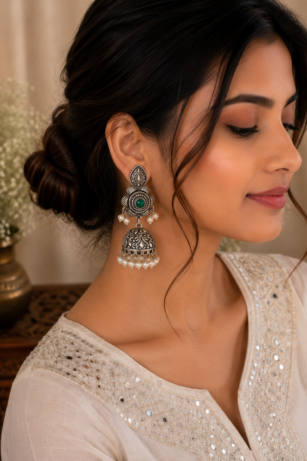 Gulnaar Pearl Jhumkas