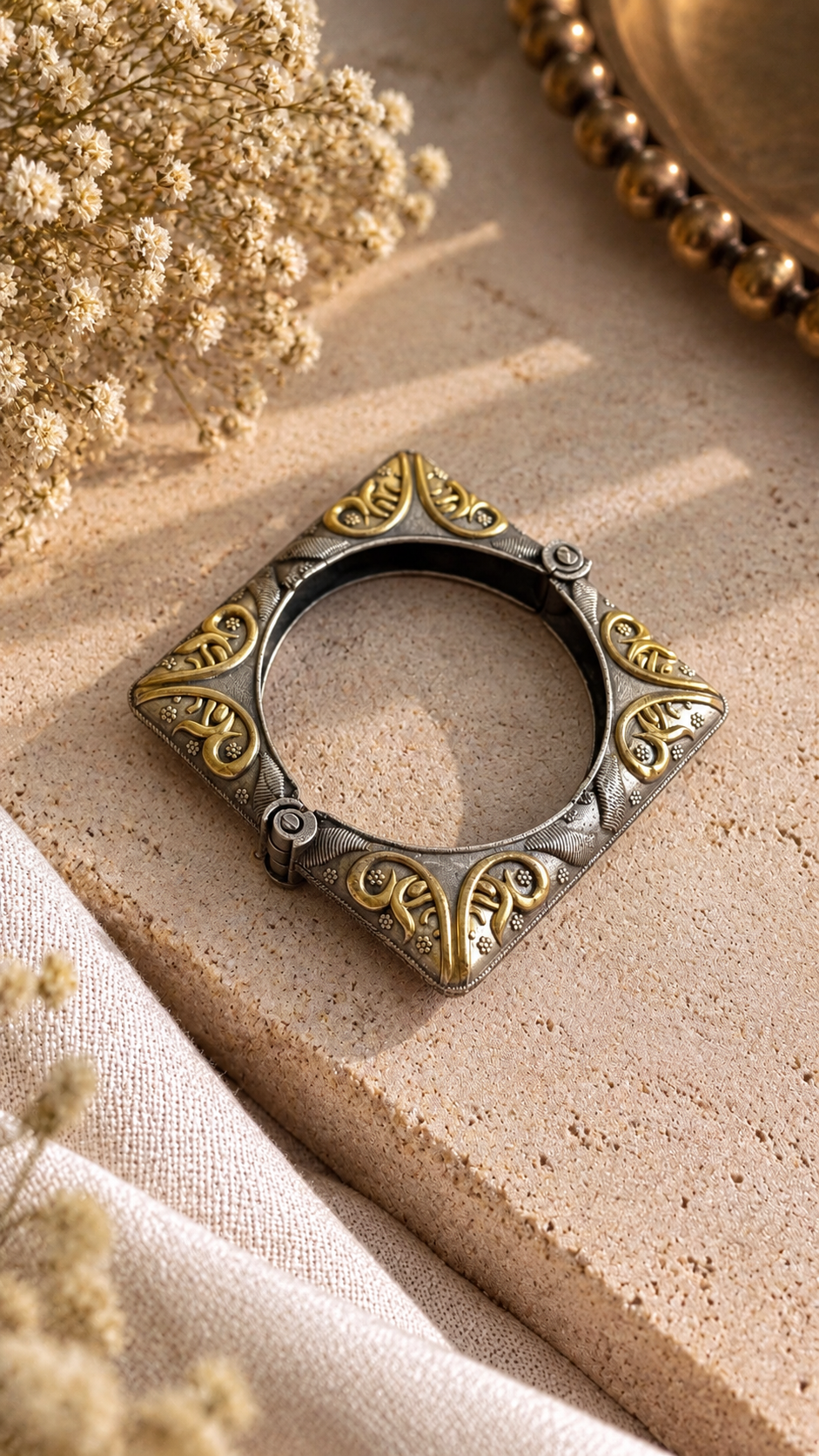 Rajwada Dual-Tone Paisley Cuff Bangle