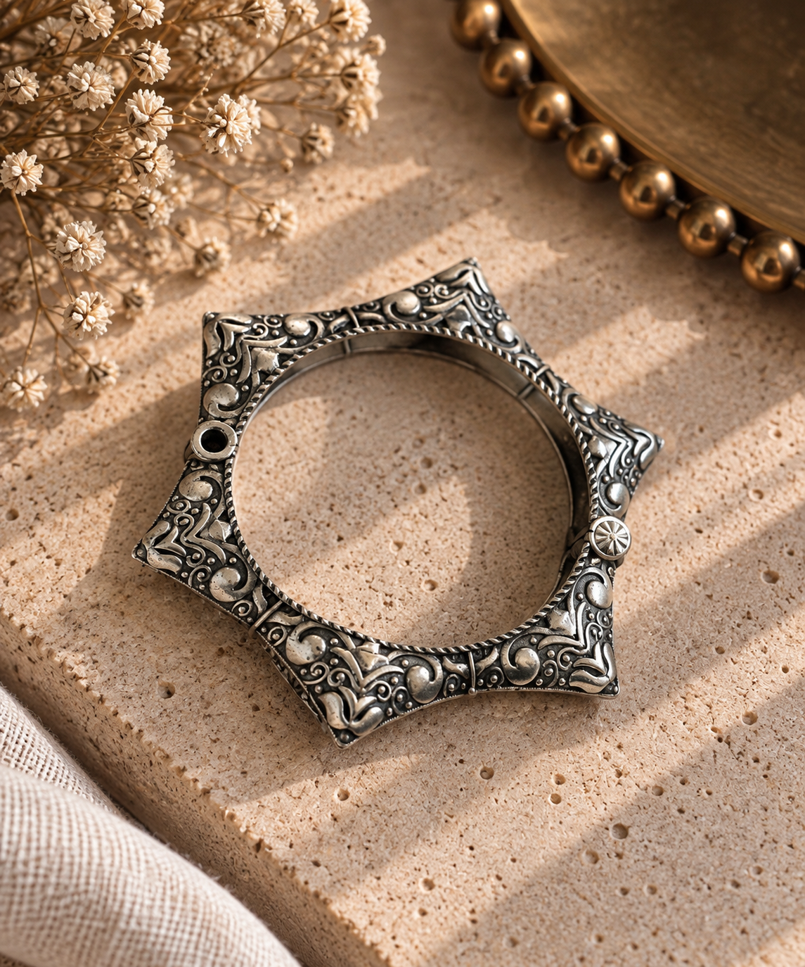 Rajwada Antique Floral Cuff Bangles