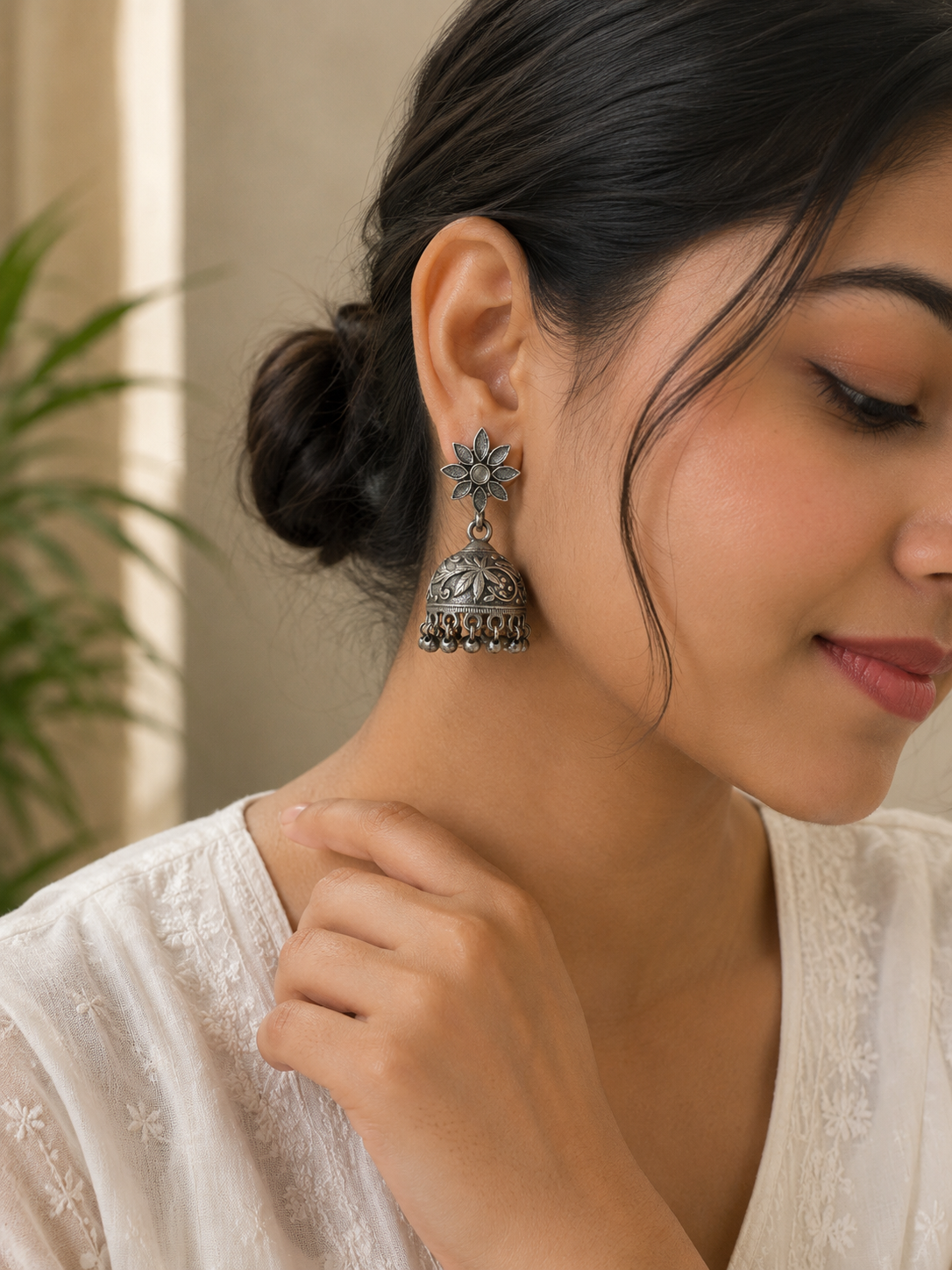 Ruhani Silver Cascade Jhumka