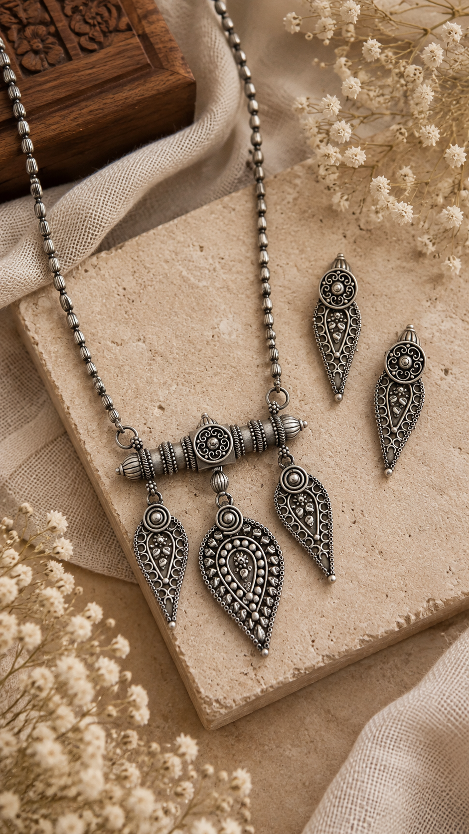 Royal Paisley Oxidised Necklace Set