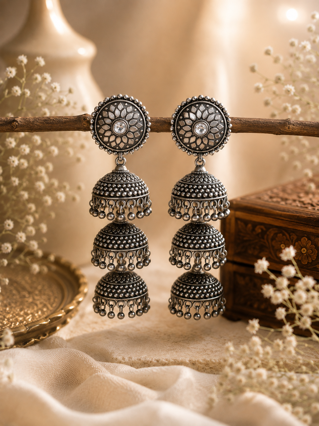 Emerald Lotus Cascade Jhumkas