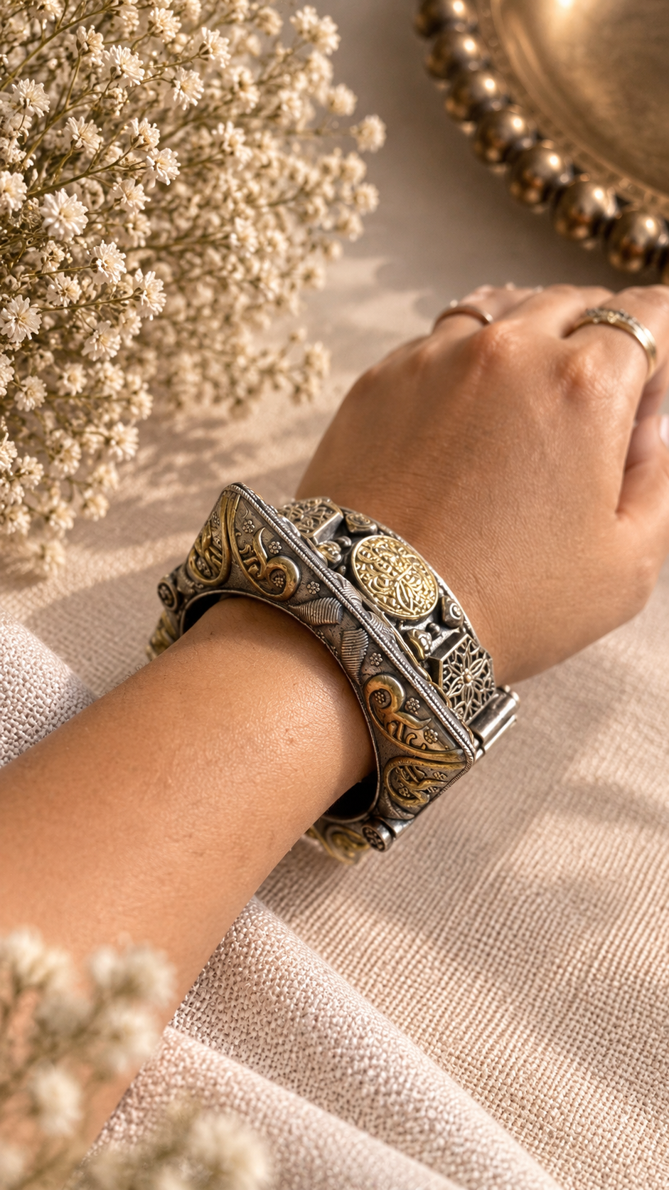 Rajwada Dual-Tone Paisley Cuff Bangle