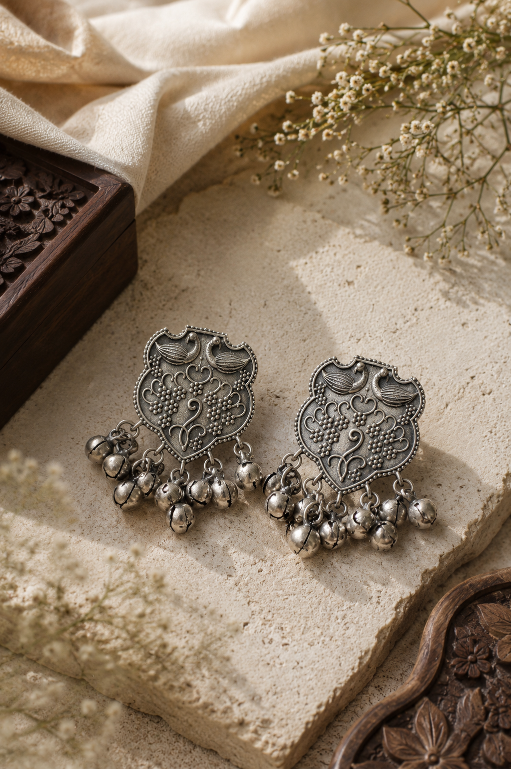 Morni Jhumki Oxidised Earrings