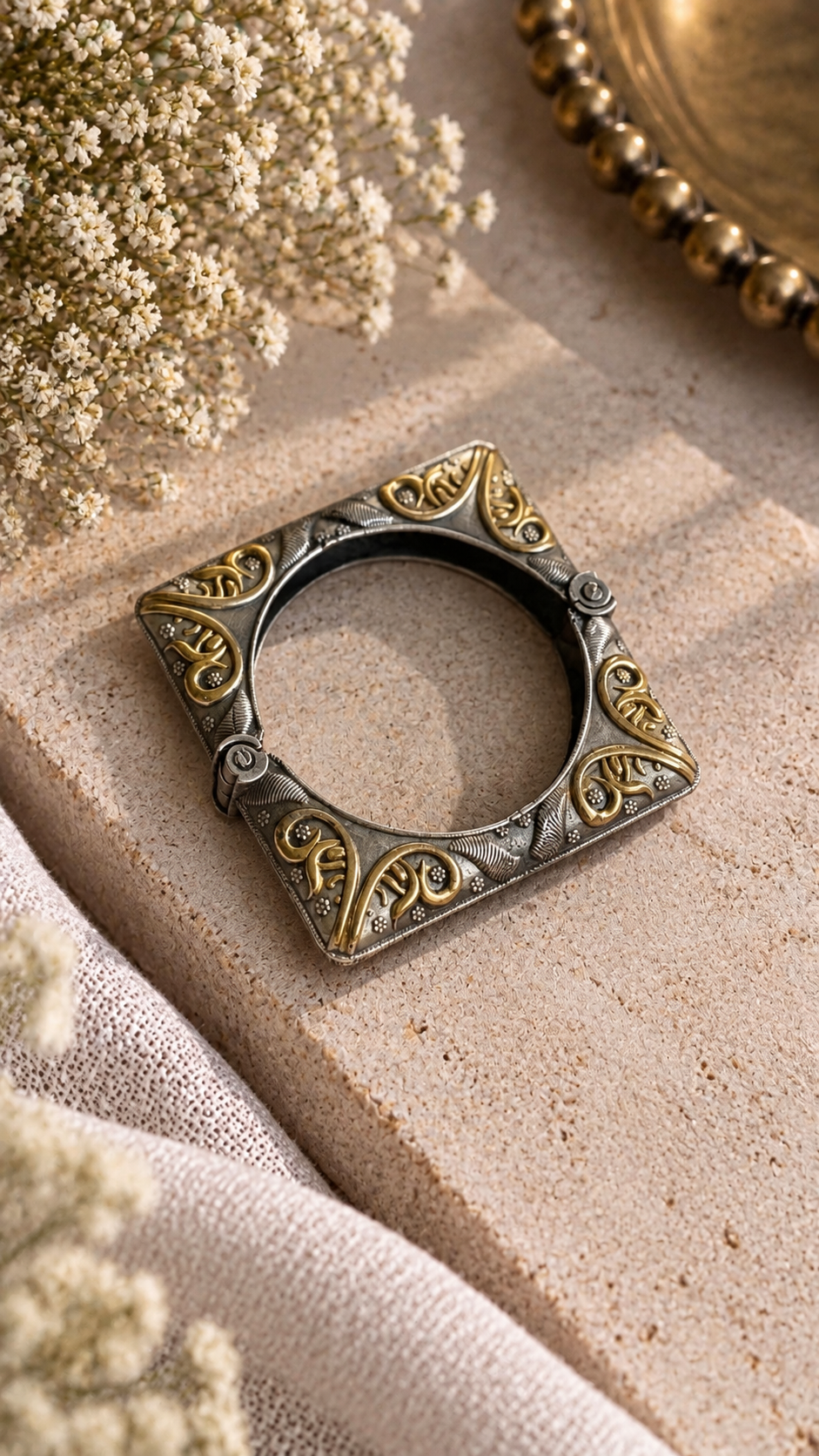 Rajwada Dual-Tone Paisley Cuff Bangle