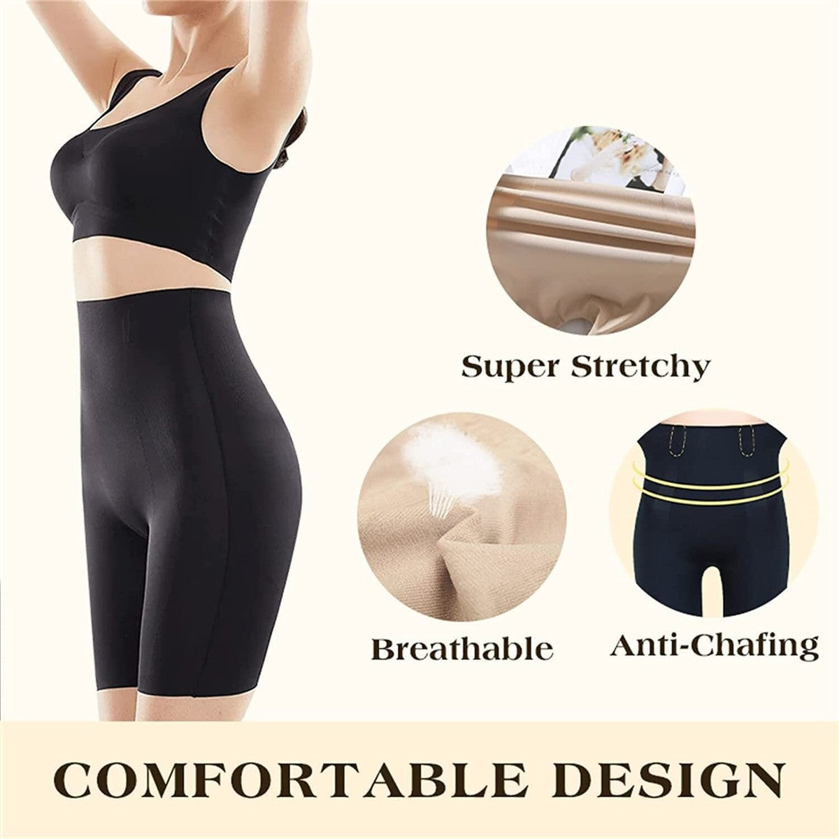 🩷 Seamless Sculpting Shapewear Shorts – High-Waist • Butt Lift • Anti-Slip • Cotton Crotch | Lady Language (Black)