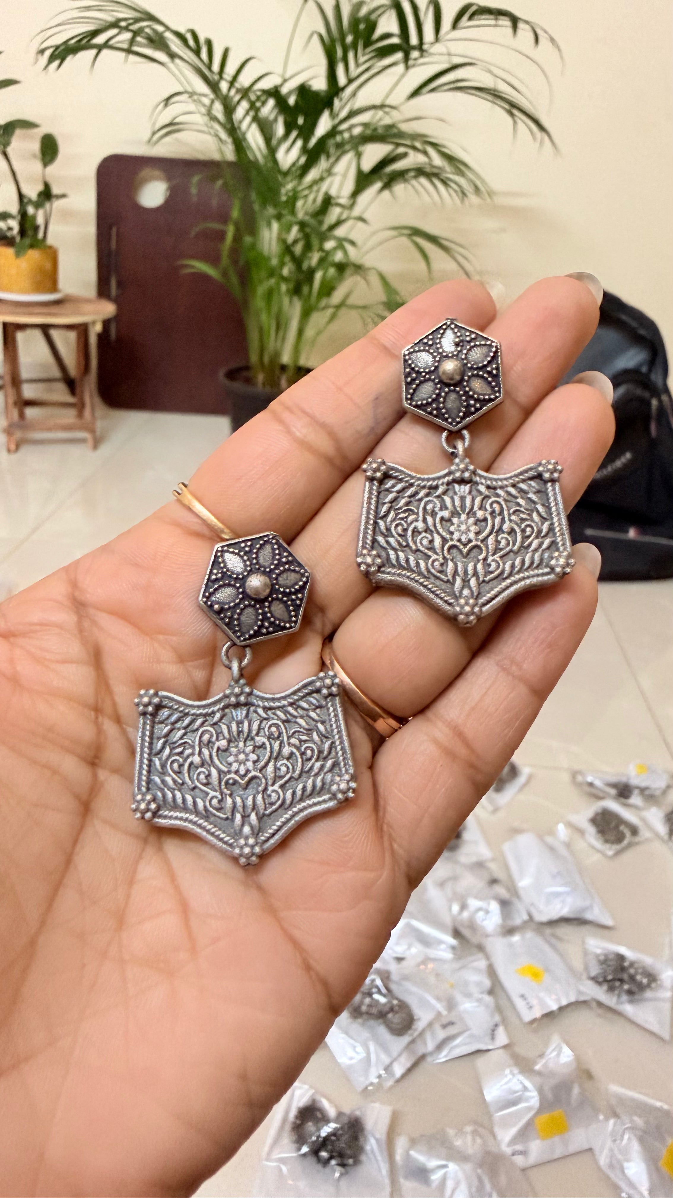 Meher Hexa Filigree Drop Earrings