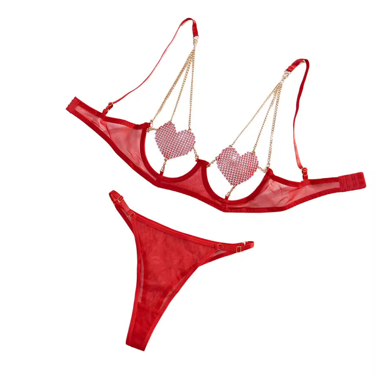 Showstopper Sparkle Mesh Intimate Wear Set | With Chains, Gloves & Garter Belt | Free Size (Fits S M L)