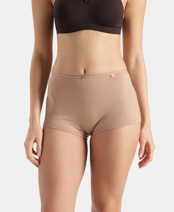 Jockey SS04 Women's High Coverage Super Combed Cotton Elastane Stretch Mid Waist Boy Shorts with Concealed Waistband and Stay Fresh Treatment