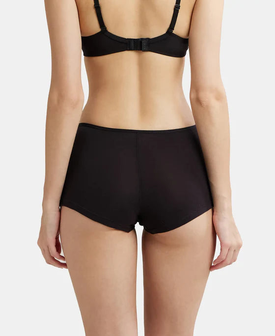 Jockey SS04 Women's High Coverage Super Combed Cotton Elastane Stretch Mid Waist Boy Shorts with Concealed Waistband and Stay Fresh Treatment