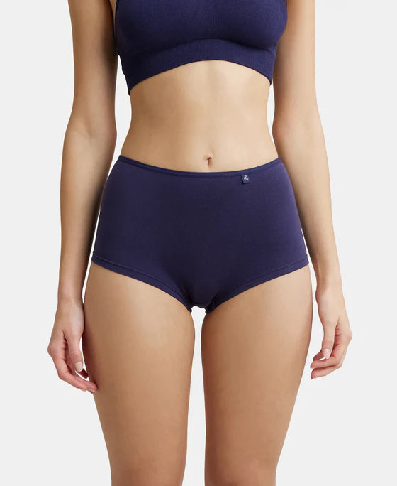 Jockey SS04 Women's High Coverage Super Combed Cotton Elastane Stretch Mid Waist Boy Shorts with Concealed Waistband and Stay Fresh Treatment